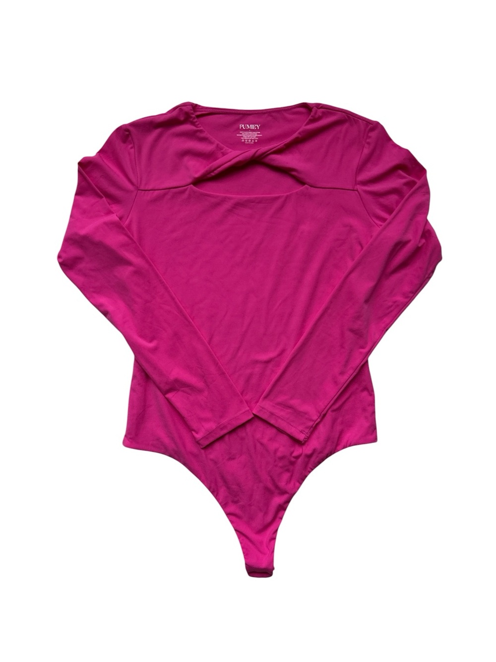 Pumiey Long Sleeve Knot Front Cutout Bodysuit Size Large NWT